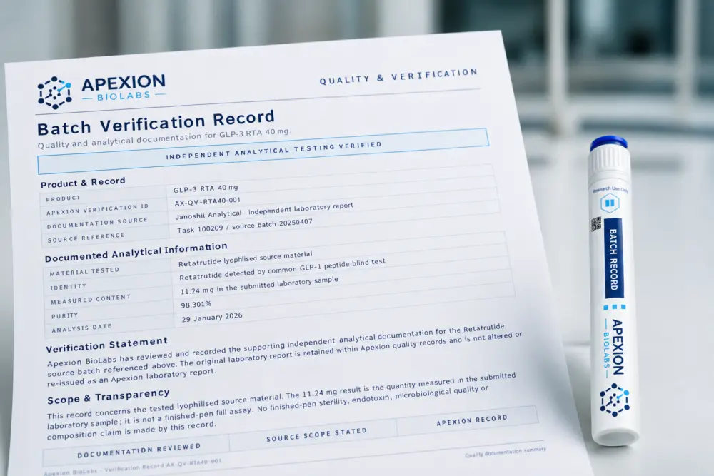 Apexion batch record and pre-filled research pen